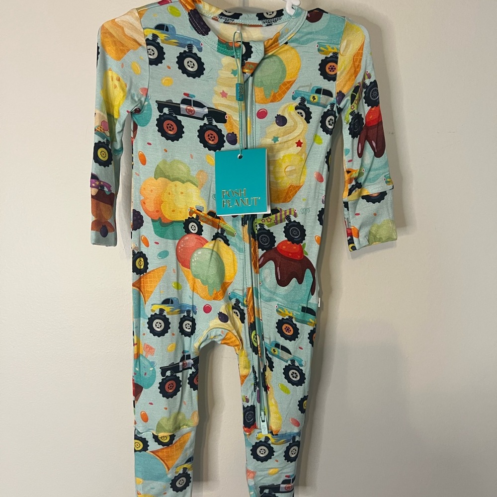 NWT Posh Peanut Convertible Zipper Pajama Monster Truck Ice Cream Bamboo Sleep